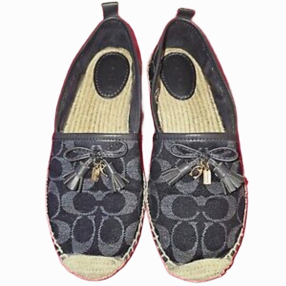 NWT size 11 Coach Navy Espadrille Flats with Tassel Charm